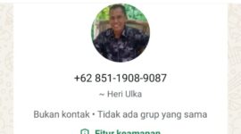 Keterangan : Ini adalah nomor handphone dan WhatsApp pelaku yang menggunakan Profil An.Heri Ulka (Foto Hasil Layar Tangkap)