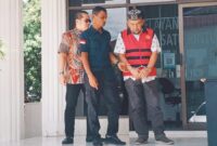 Petugas dari Kejaksaan membawa eks Kadisdik Aceh Rachmat Fitri yang terlibat kasus korupsi Wastafel saat di bawa ke LP Kelas IIA Banda Aceh  Lambaro, Jumat (8/8/2025).