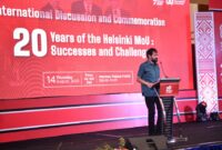 Gubernur Aceh, Muzakir Manaf, Memberi sambutan sekaligus membuka secara resmi International Discussion and commemoration 20 year of the helsinki MoU di Hermes Palace, Kamis (14/08/2025). Foto: Humas Aceh