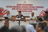 Wakil Gubernur Aceh, Fadhlullah, SE menyampaikan sambutan sekaligus membuka rapat koordinasi satgas nasional provinsi dan satgas kabupaten/kota se- Aceh dalam rangka percepatan pelaksanaan program koperasi desa digedung serbaguna Setda Aceh (2/9/2025).