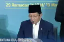 Menteri Agama RI, Nasaruddin Umar mengumumkan hasil sidang isbat nasional penentuan 1 Syawal 1447 H di Kantor Kemenag RI, Kamis, (19/3/2026) malam. (Dok TVRI)