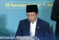 Menteri Agama RI, Nasaruddin Umar mengumumkan hasil sidang isbat nasional penentuan 1 Syawal 1447 H di Kantor Kemenag RI, Kamis, (19/3/2026) malam. (Dok TVRI)